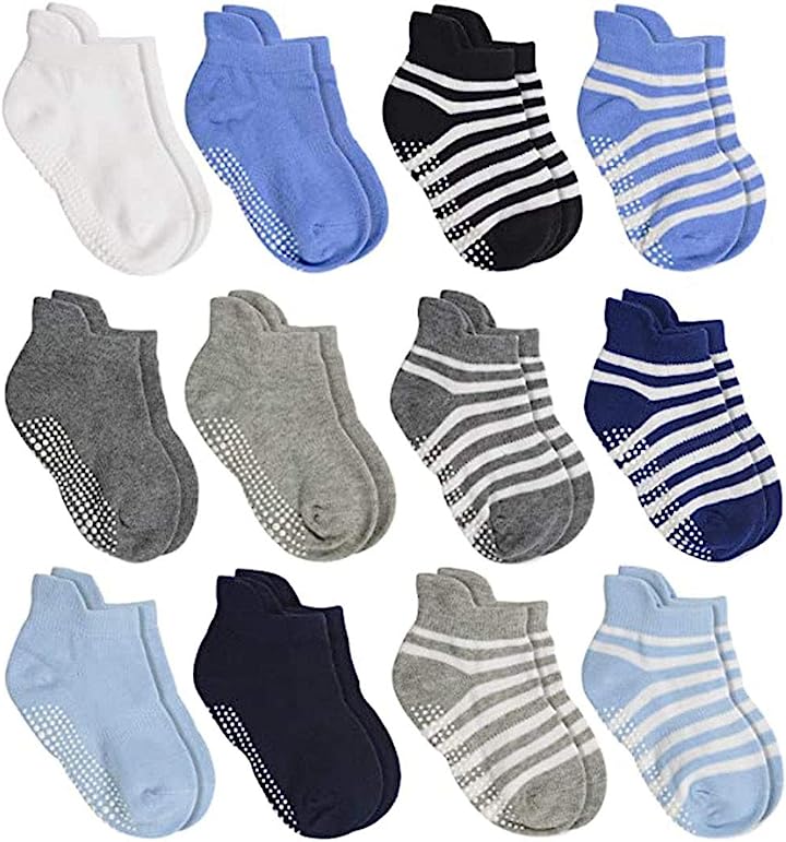 12 Pairs Toddler Boy Socks Grip Socks Baby Boy Cotton Socks Non